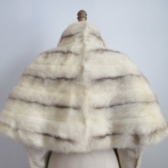 Cross Mink Fur Stole Open Front Very Long Cape Style Real Fur - Picture 8 of 9